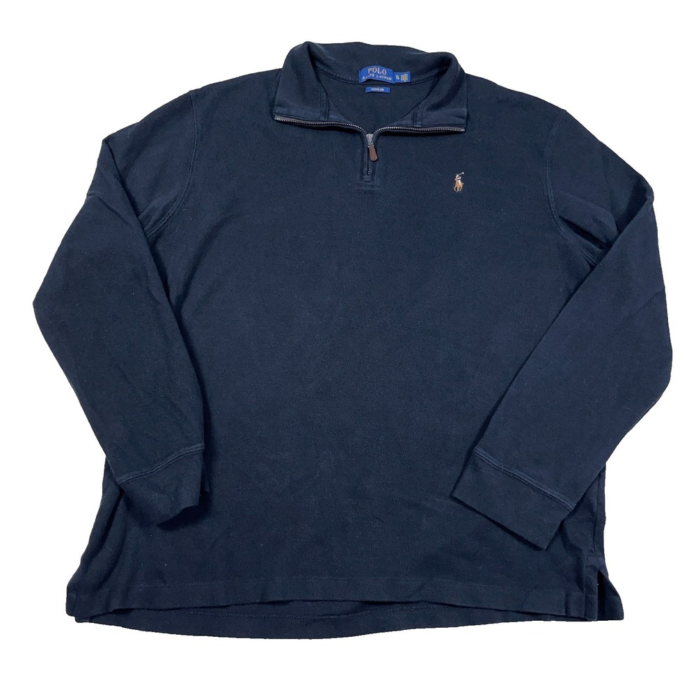 Polo Ralph Lauren Sweater Men XL Black Pullover Quarter Zip Estate Rib Flesh - Picture 2 of 13